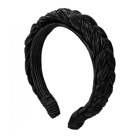 Love Pleated Headband in Silk Satin Black